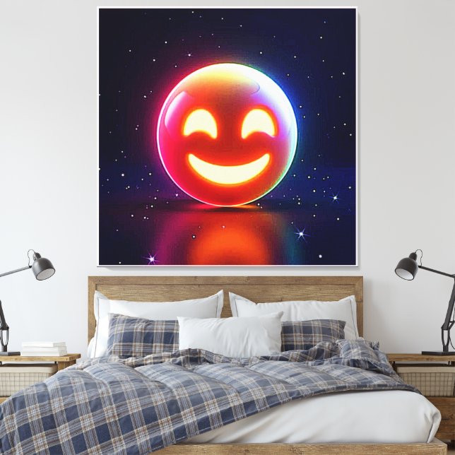 Glowing Happy Orb Emoji Canvas Print (Insitu(Bedroom))