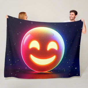 Glowing Happy Orb Emoji Fleece Blanket