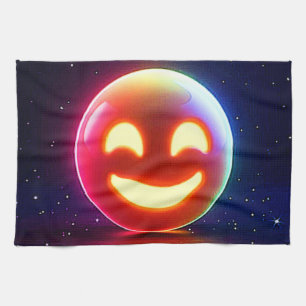 Glowing Happy Orb Emoji Kitchen Towel