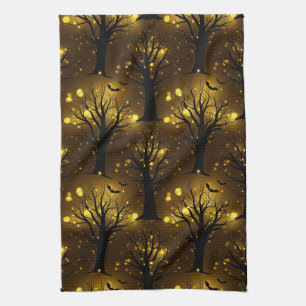 Glowing Haunted Forest Bokeh - Night Trees Kitchen Towel