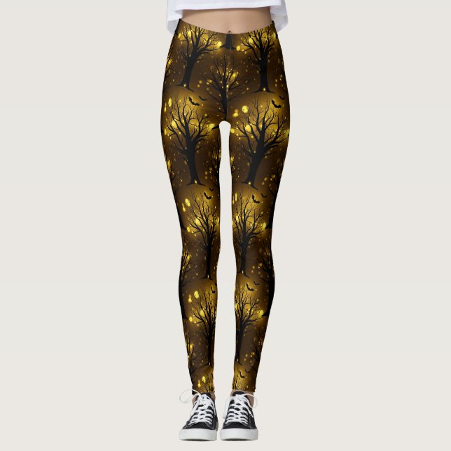 Glowing Haunted Forest Bokeh - Night Trees Leggings (Front)