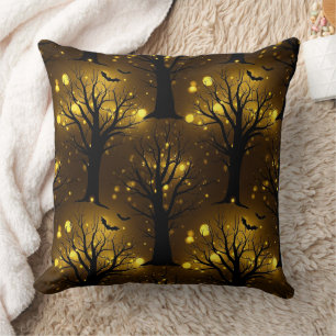 Glowing Haunted Forest Bokeh - Night Trees Throw Pillow