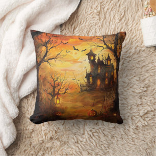 Glowing Haunted Mansion Halloween Throw Pillow