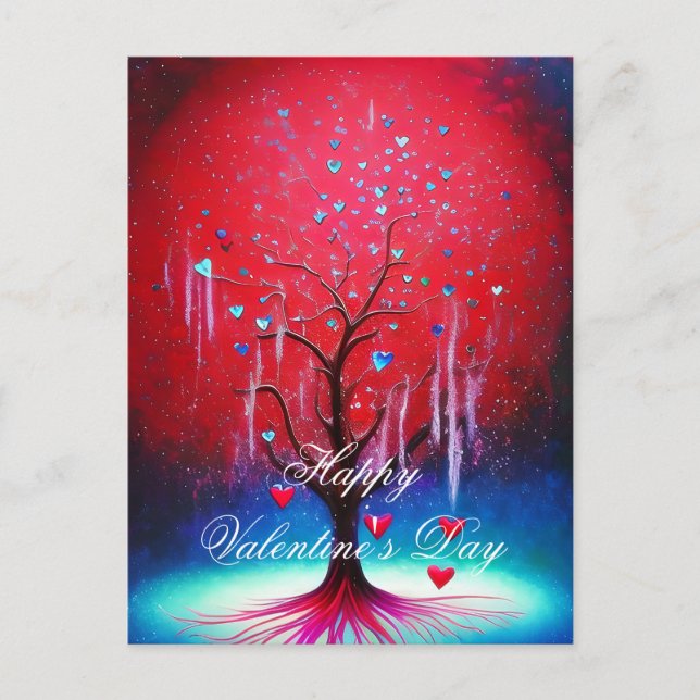 Glowing heart tree valentine postcard (Front)