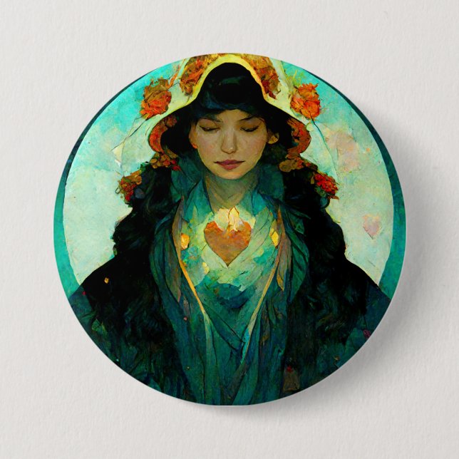Glowing Heart Woman Fantasy Sci-Fi 3 Inch Round Button (Front)