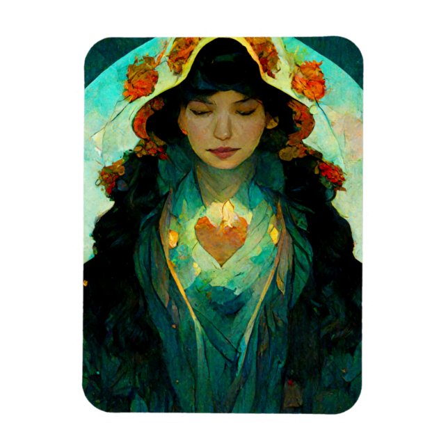 Glowing Heart Woman Fantasy Sci-Fi Magnet (Vertical)
