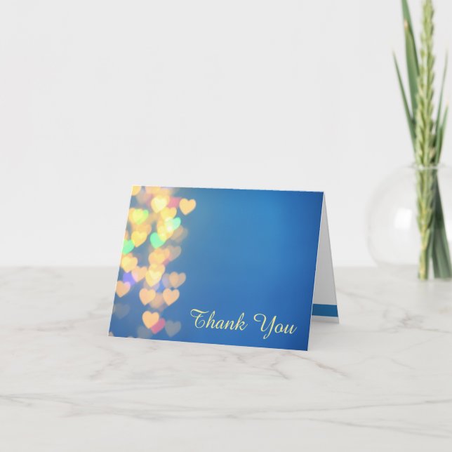 Glowing Hearts on Blue Elegant  Thank You Card (Front)