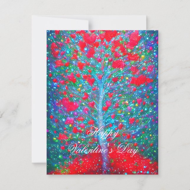 Glowing hearts on tree valentine  holiday card (Front)