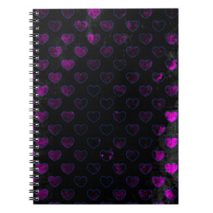 Glowing Hearts Purple On Worn Black Notebook