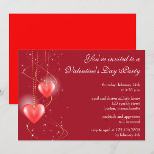 Glowing Hearts Red Valentine's Day Party Invite