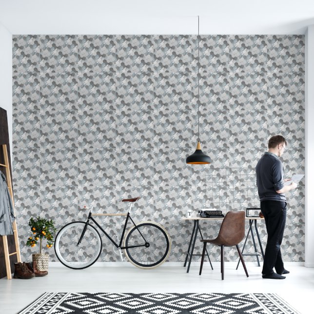 Glowing Hexagon Acoustic Panels-Peel Wallpaper (Living Room)