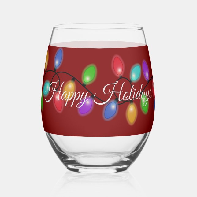 Glowing Holiday Lights  Stemless Wine Glass (Front)