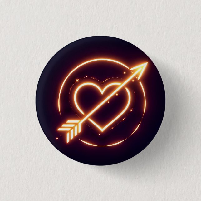 glowing image of a heart with cupid's arrow 1 inch round button (Front)