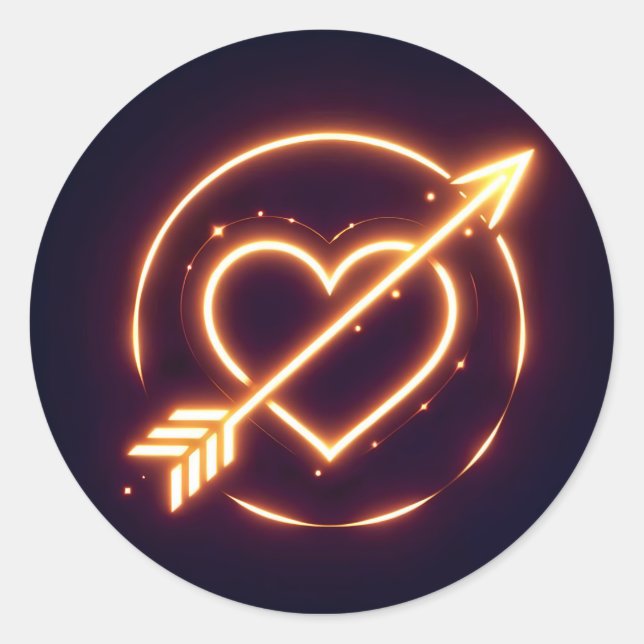 glowing image of a heart with cupid's arrow classic round sticker (Front)