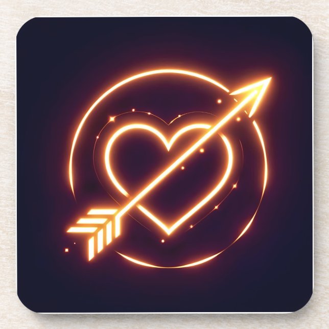 glowing image of a heart with cupid's arrow coaster (Front)