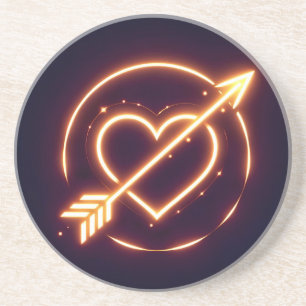 glowing image of a heart with cupid's arrow coaster