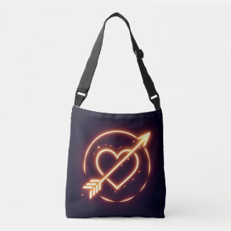 glowing image of a heart with cupid's arrow crossbody bag