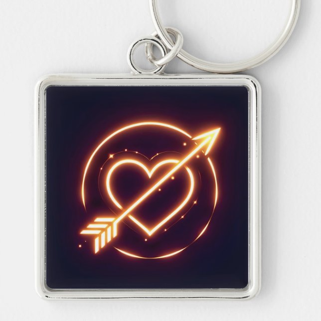 glowing image of a heart with cupid's arrow keychain (Front)