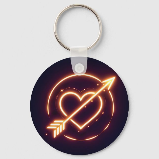 glowing image of a heart with cupid's arrow keychain (Front)