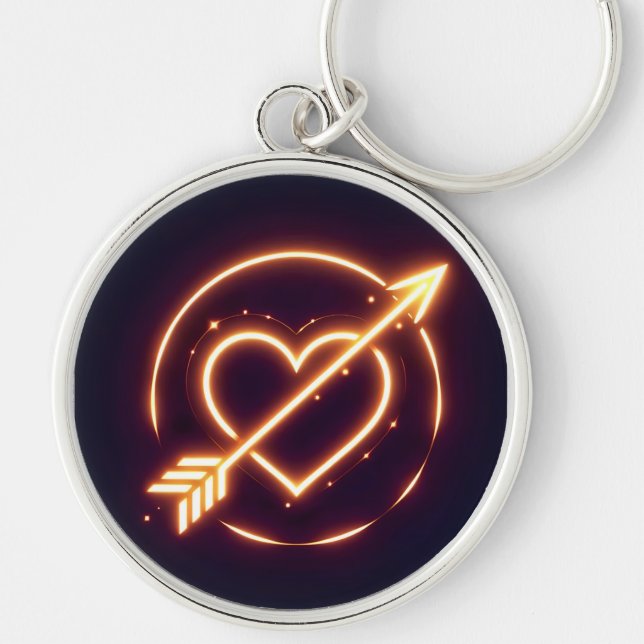 glowing image of a heart with cupid's arrow keychain (Front)