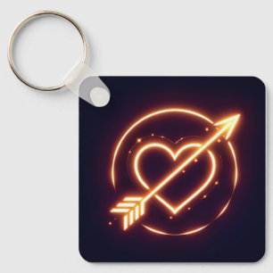 glowing image of a heart with cupid's arrow keychain