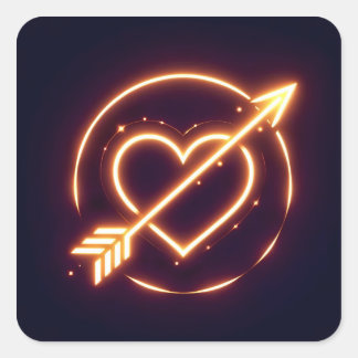 glowing image of a heart with cupid's arrow square sticker