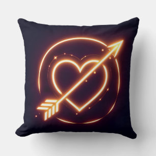 glowing image of a heart with cupid's arrow throw pillow