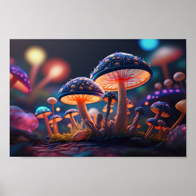 Glowing Indigo Mushrooms Poster (Front)