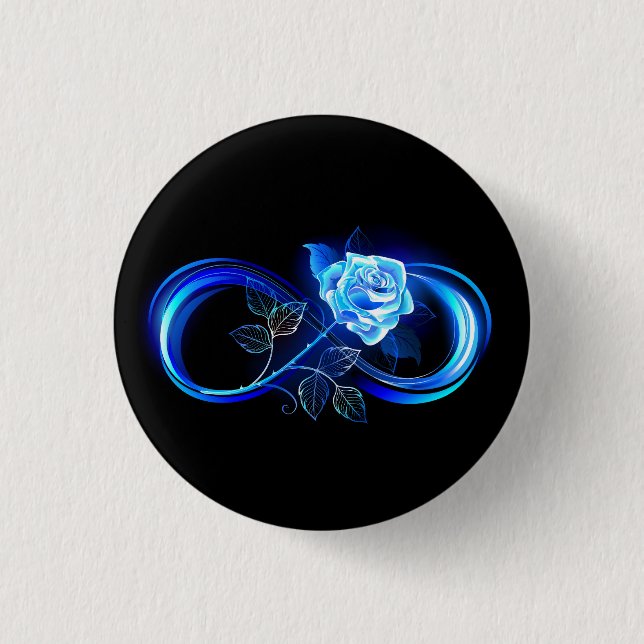 Glowing infinity with blue rose 1 inch round button (Front)