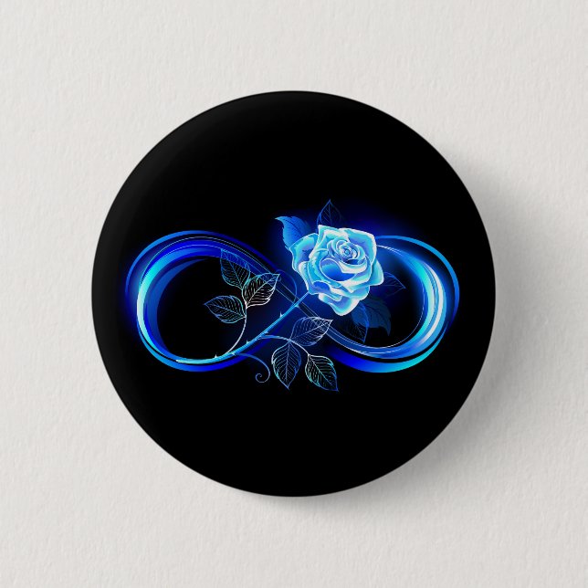 Glowing infinity with blue rose 2 inch round button (Front)