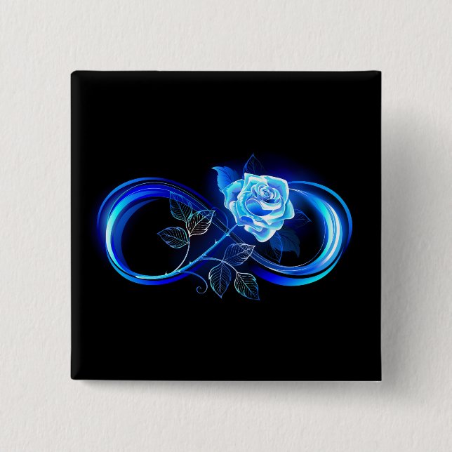 Glowing infinity with blue rose 2 inch square button (Front)