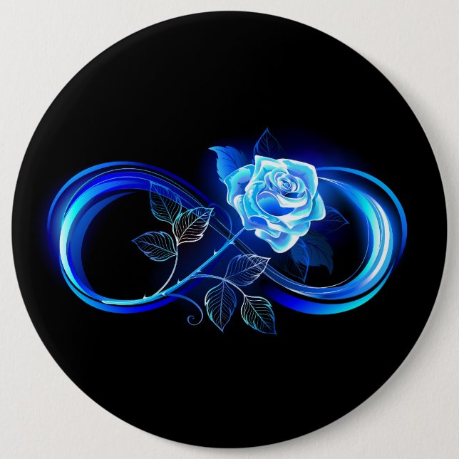 Glowing infinity with blue rose 6 inch round button (Front)