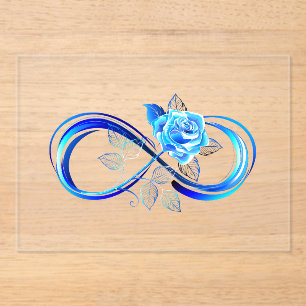 Glowing infinity with blue rose acrylic invitations