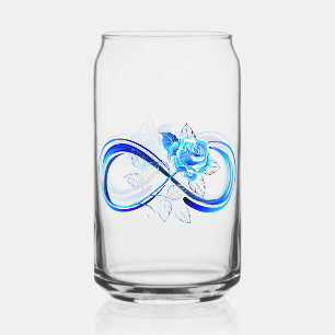 Glowing infinity with blue rose can glass