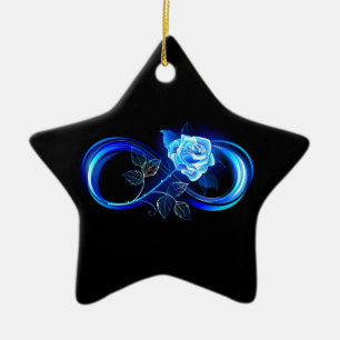 Glowing infinity with blue rose ceramic ornament