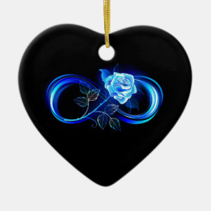 Glowing infinity with blue rose ceramic ornament