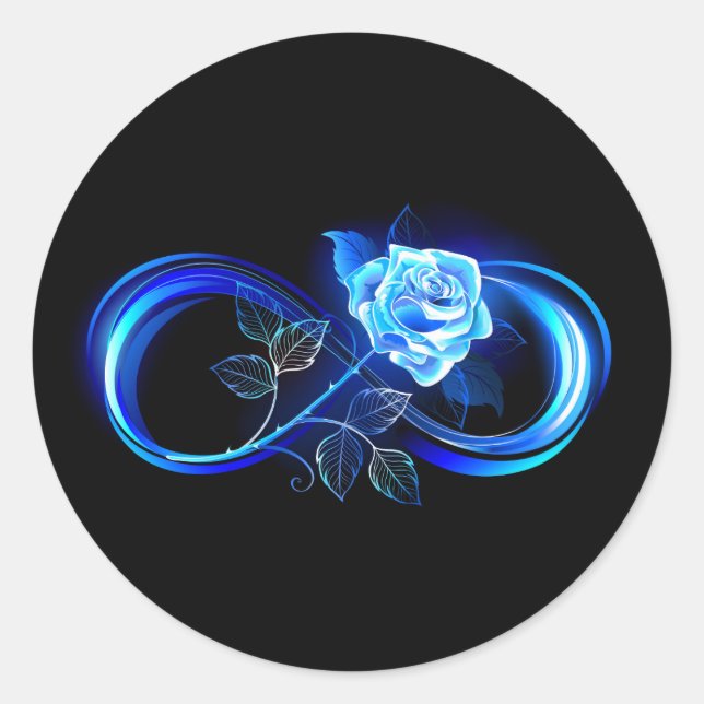 Glowing infinity with blue rose classic round sticker (Front)