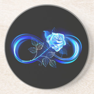 Glowing infinity with blue rose coaster