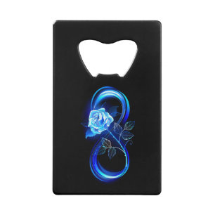 Glowing infinity with blue rose credit card bottle opener