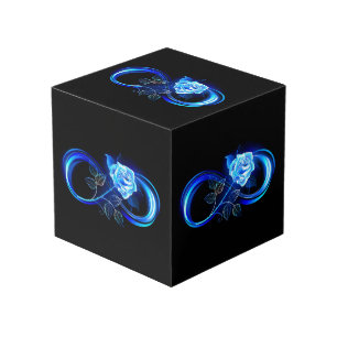 Glowing infinity with blue rose cube