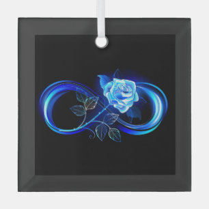 Glowing infinity with blue rose glass ornament