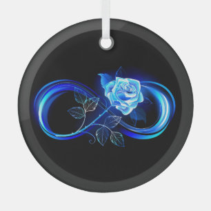 Glowing infinity with blue rose glass ornament