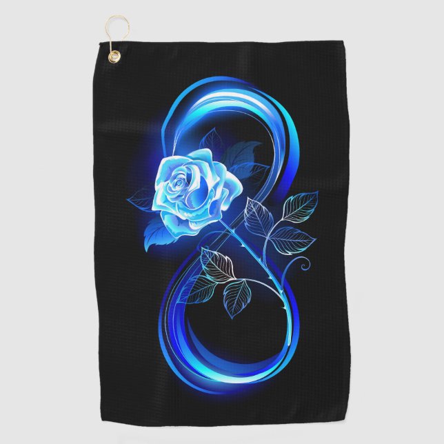 Glowing infinity with blue rose golf towel (Front)