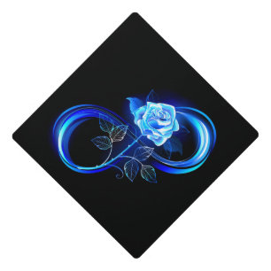 Glowing infinity with blue rose graduation cap topper