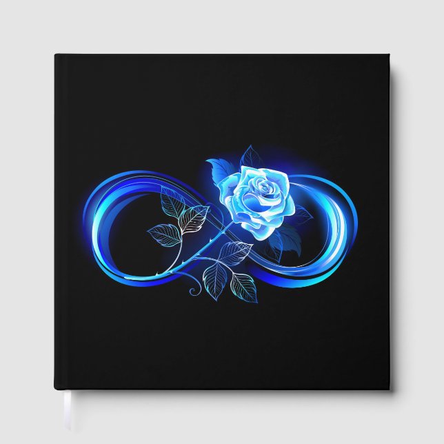 Glowing infinity with blue rose guest book (Front)