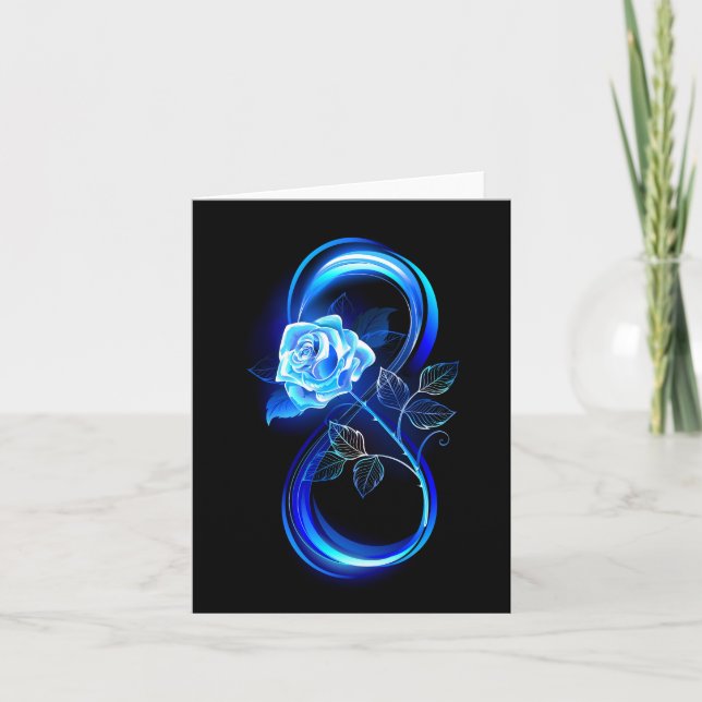 Glowing infinity with blue rose holiday card (Front)
