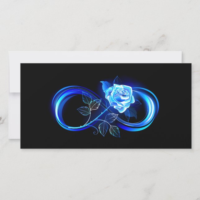 Glowing infinity with blue rose holiday card (Front)