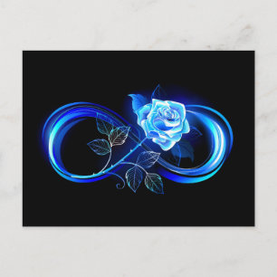 Glowing infinity with blue rose holiday postcard