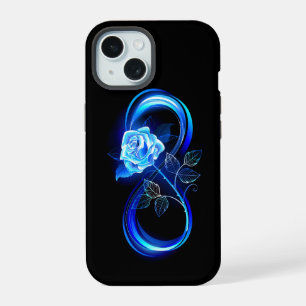 Glowing infinity with blue rose iPhone 15 case