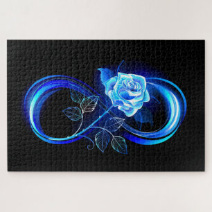 Glowing infinity with blue rose jigsaw puzzle